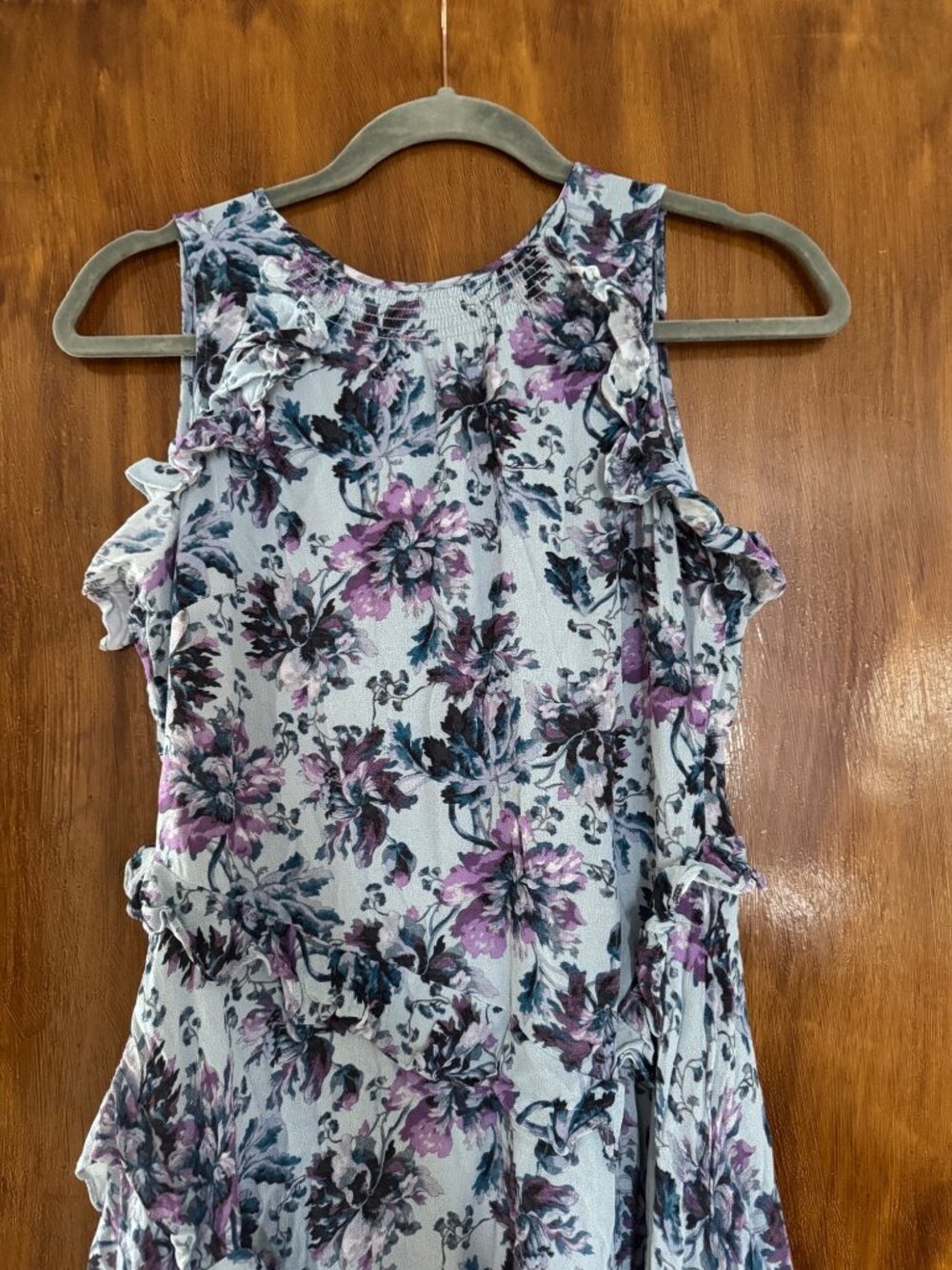 Sundance Blue Floral Dress – Size Small | High Neck Ruffle | Boho Romantic - Picture 3 of 9